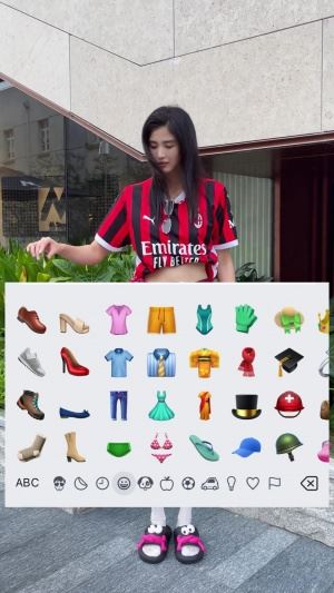 这身穿搭如何?赵丽娜穿米兰球衣搭配黑色短裙,上演emoji换装