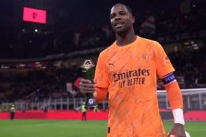  7次扑救+扑点完成零封，官方：迈尼昂当选米兰1-0罗马全场最佳